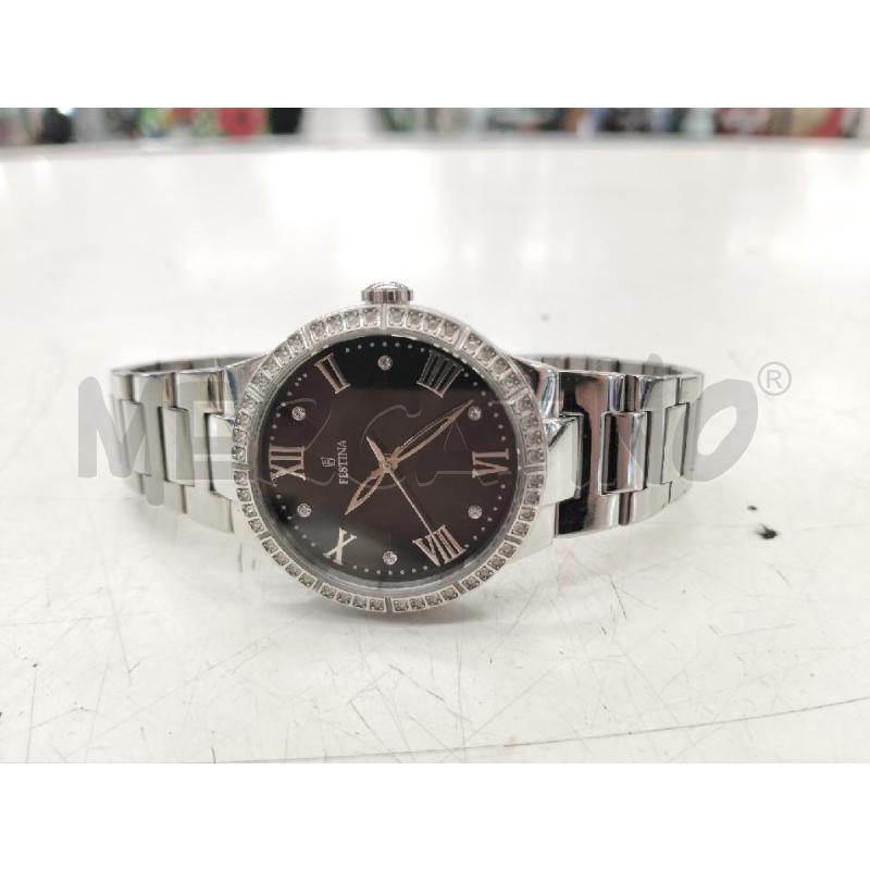 OROLOGIO DA POLSO FESTINA CROMO E NERO STRASS | Mercatino dell'Usato Roma portonaccio 1