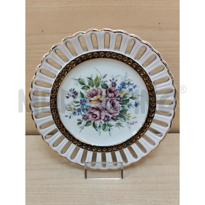 PIATTO T LIMOGES BIANCO BORDO DORATO ONDULATO E FIORI | Mercatino dell'Usato Roma portonaccio 1
