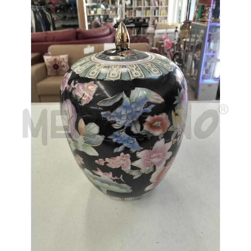 POTICHE VASO CINESE NERO C FIORI  | Mercatino dell'Usato Roma portonaccio 1