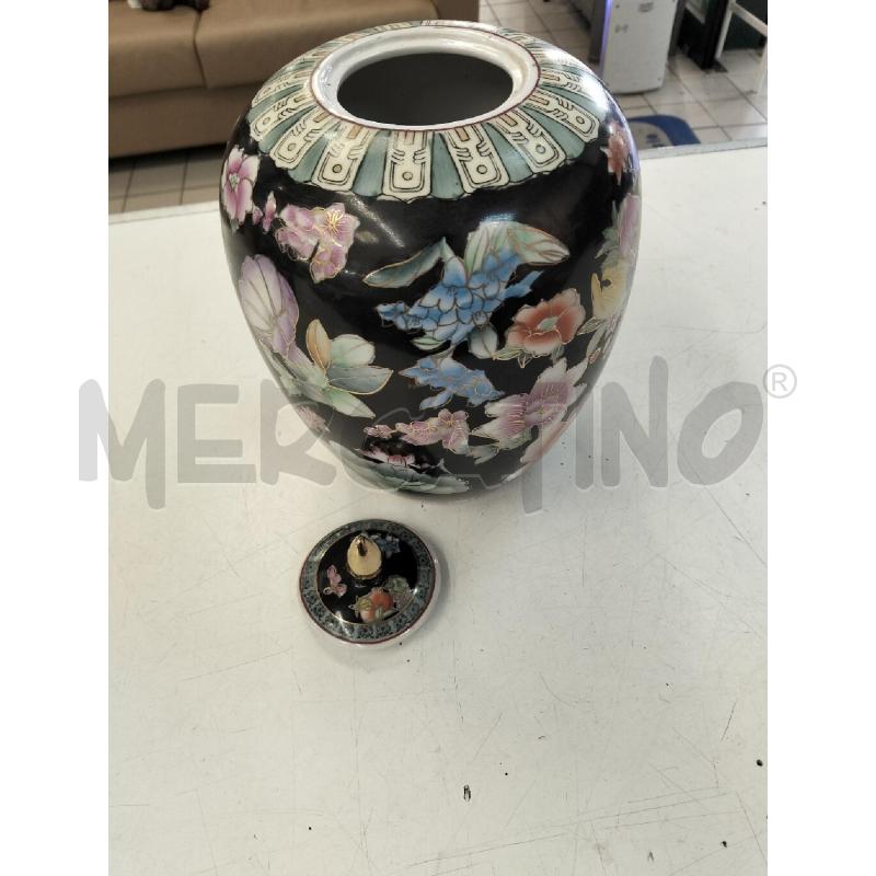 POTICHE VASO CINESE NERO C FIORI  | Mercatino dell'Usato Roma portonaccio 2