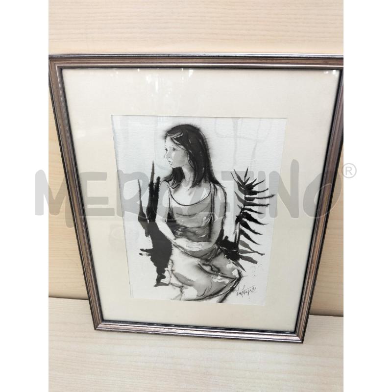 QUADRO ACQUERELLO FIGURA DONNA BIA NERO | Mercatino dell'Usato Roma portonaccio 1