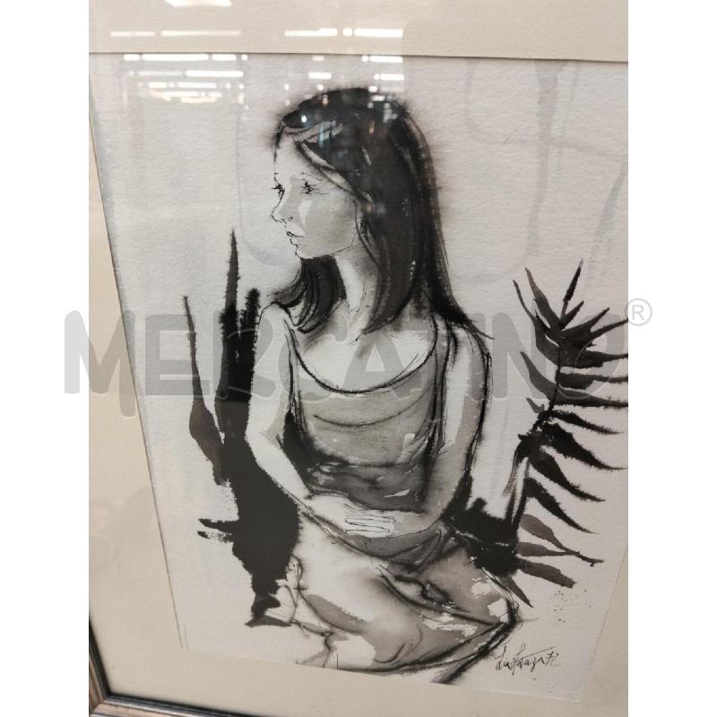 QUADRO ACQUERELLO FIGURA DONNA BIA NERO | Mercatino dell'Usato Roma portonaccio 2