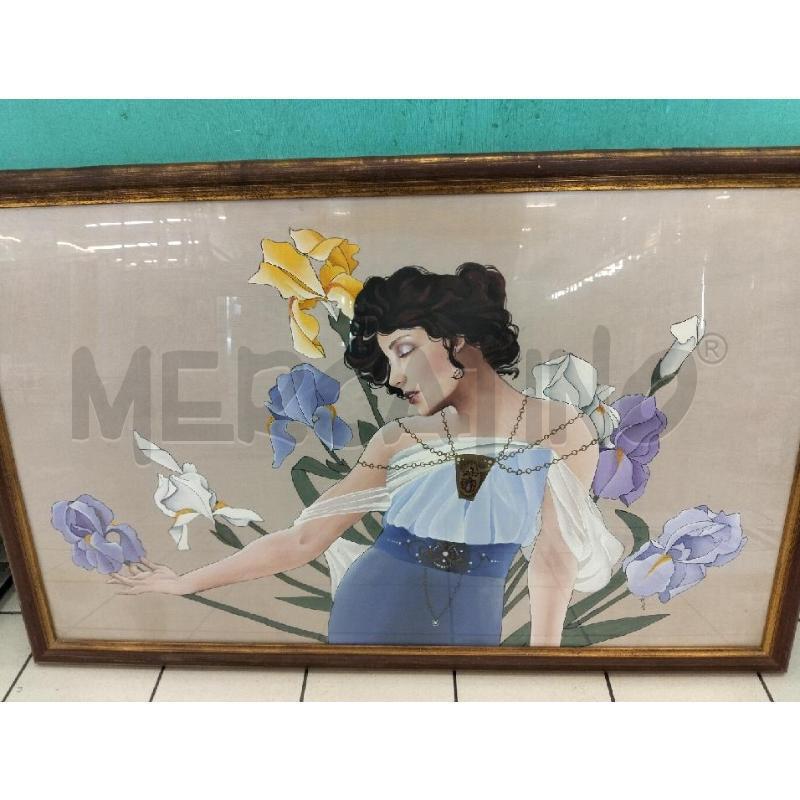 QUADRO ART NOUVEAU DAMA DIPINTA SU TESSUTO | Mercatino dell'Usato Roma portonaccio 1