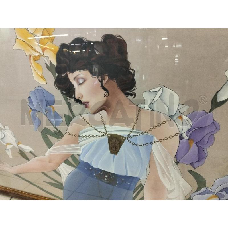 QUADRO ART NOUVEAU DAMA DIPINTA SU TESSUTO | Mercatino dell'Usato Roma portonaccio 2
