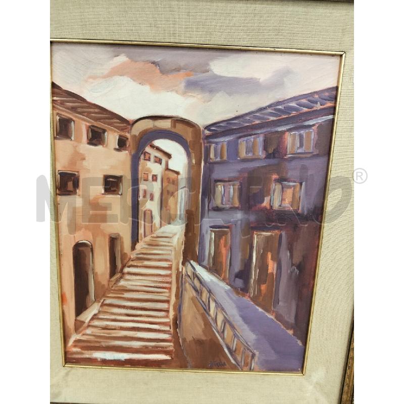 QUADRO A TAZZA SCORCIO CASE C SCALE TONI ARANCIO VIOLA | Mercatino dell'Usato Roma portonaccio 2