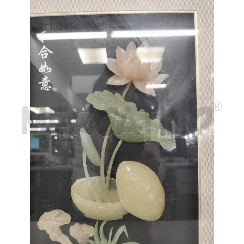 QUADRO CINESE FIORE DI LOTO IN RILIEVO DI PIETRE DURE | Mercatino dell'Usato Roma portonaccio 2