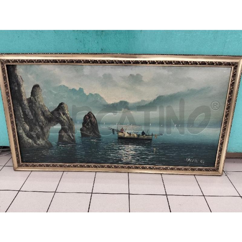 QUADRO PAESAGGIO MARE C BARCHE E SCOGLI MARCHETTI | Mercatino dell'Usato Roma portonaccio 1