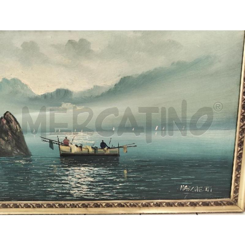 QUADRO PAESAGGIO MARE C BARCHE E SCOGLI MARCHETTI | Mercatino dell'Usato Roma portonaccio 2