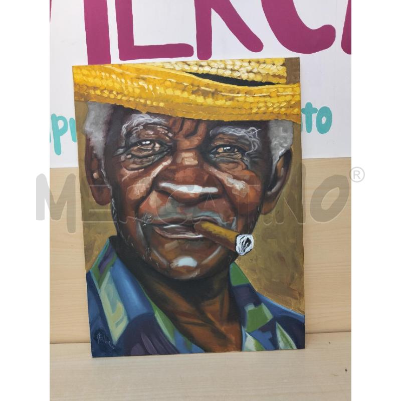 QUADRO TELA DIPINTO UOMO CUBANO C SIGARO | Mercatino dell'Usato Roma portonaccio 1