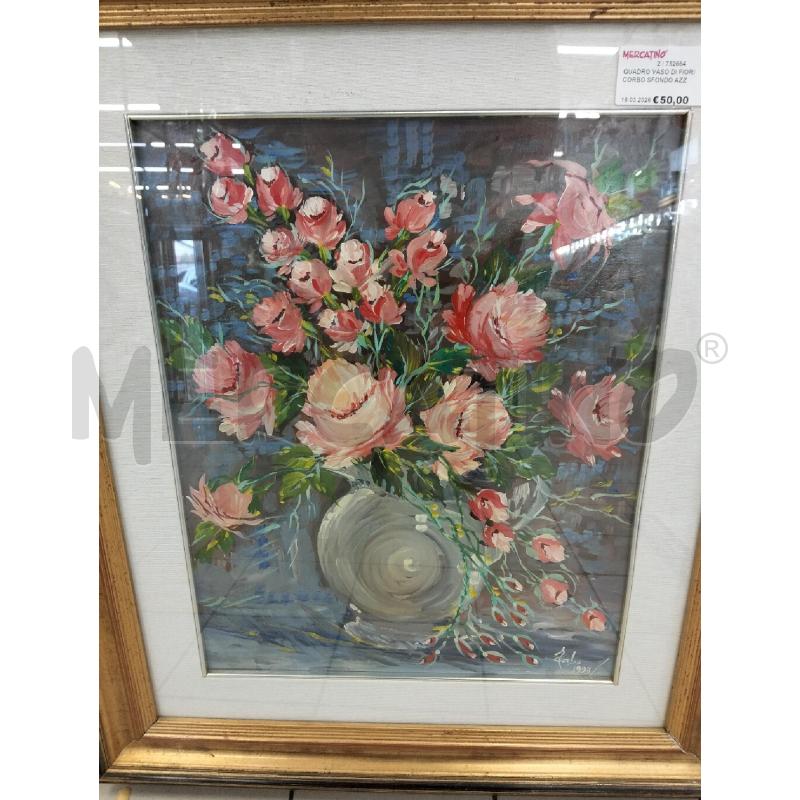 QUADRO VASO DI FIORI CORBO SFONDO AZZURRO | Mercatino dell'Usato Roma portonaccio 2