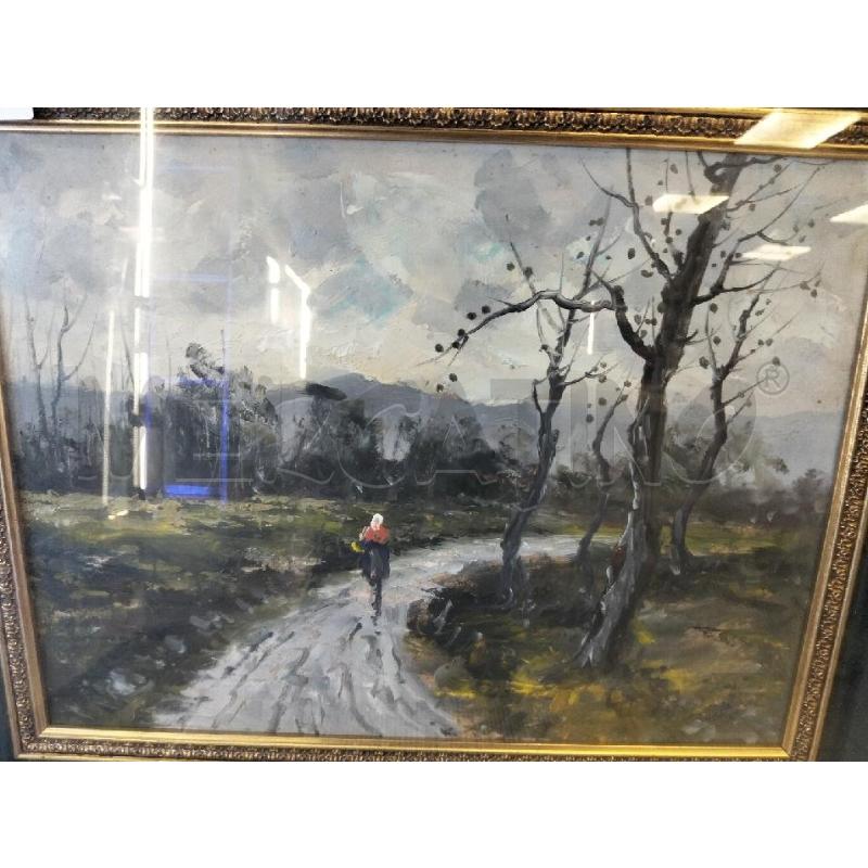 QUADRO V PEZZELLA PAESAGGIO VIALE C DONNA E ALBERO | Mercatino dell'Usato Roma portonaccio 2