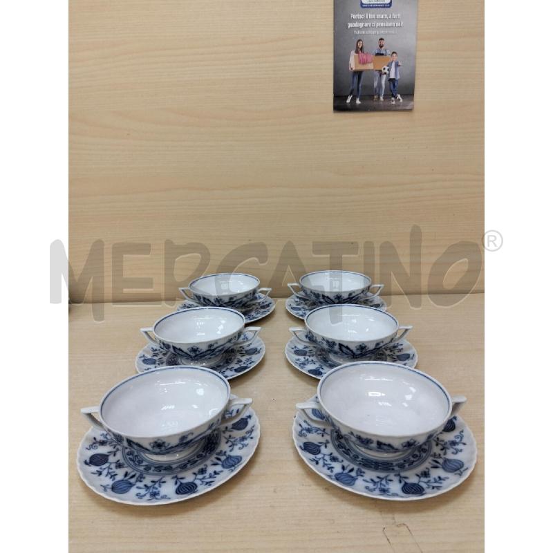 TAZZE PZ. 6 DA BRODO PORCELLANA FIORI BLU | Mercatino dell'Usato Roma portonaccio 5