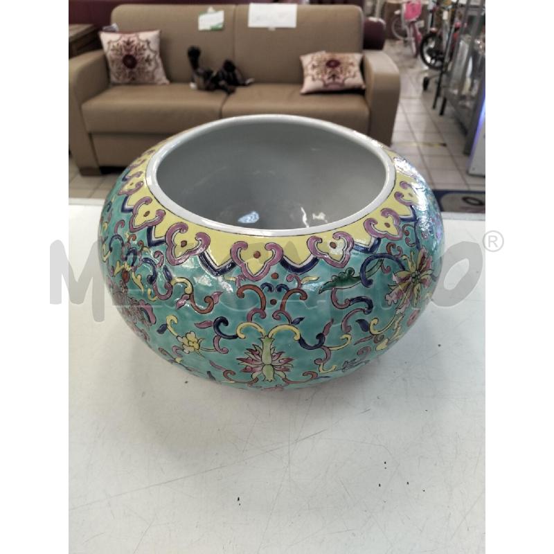 VASO ORIENTALE CER VERDE ACQUA PESCI E FIORI ROSA | Mercatino dell'Usato Roma portonaccio 1