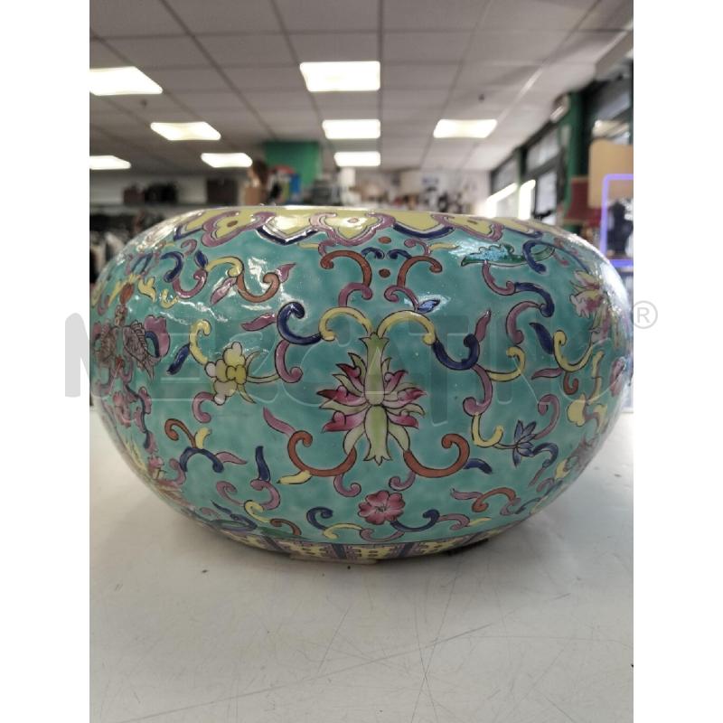 VASO ORIENTALE CER VERDE ACQUA PESCI E FIORI ROSA | Mercatino dell'Usato Roma portonaccio 2