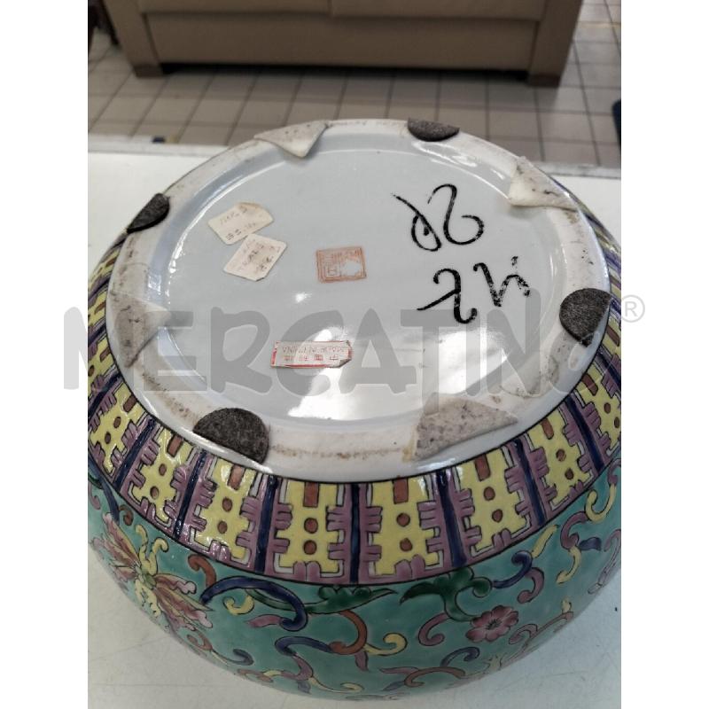 VASO ORIENTALE CER VERDE ACQUA PESCI E FIORI ROSA | Mercatino dell'Usato Roma portonaccio 3