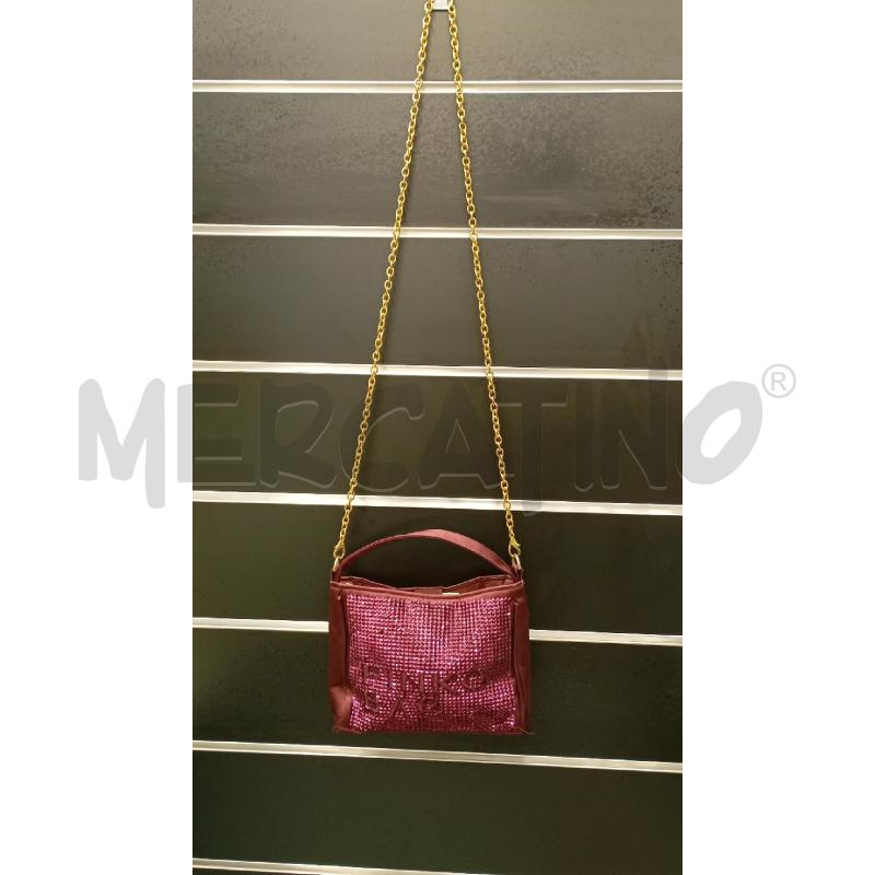 BORSETTA D PINKO BAG BORDEAUX SATIN SCRITTA STRASS FRONT  | Mercatino dell'Usato Roma viale tirreno 2