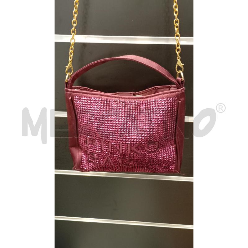 BORSETTA D PINKO BAG BORDEAUX SATIN SCRITTA STRASS FRONT  | Mercatino dell'Usato Roma viale tirreno 3