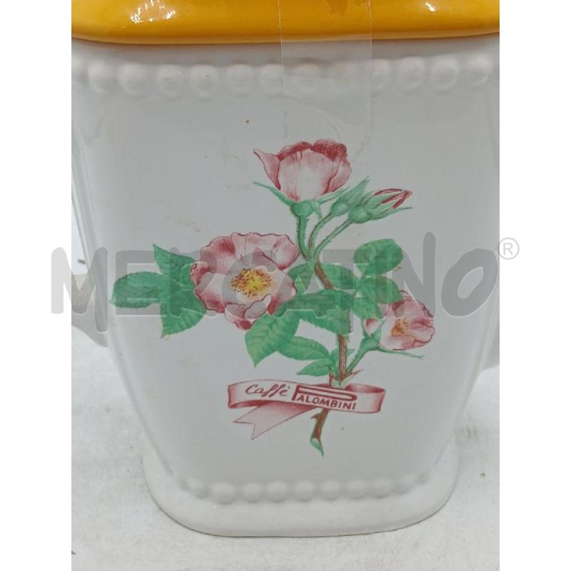 CAFFETTIERA PALOMBINI TAPPO GIALLO FIORE ROSA | Mercatino dell'Usato Roma viale tirreno 2