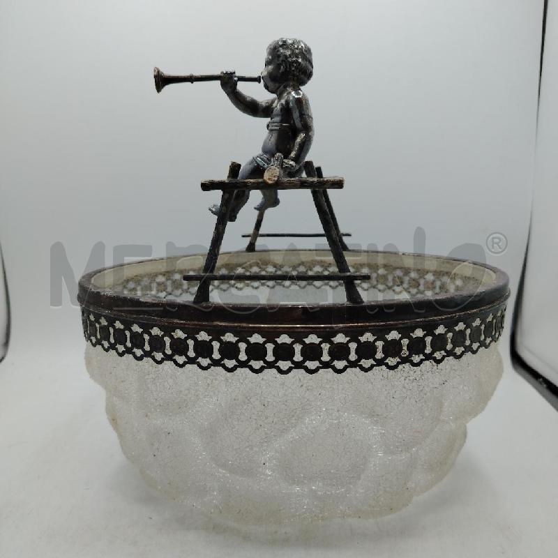 CENTROTAVOLO ART DECÒ VETRO CRACKLE DEC METALLO PUTTO CENTRALE | Mercatino dell'Usato Roma viale tirreno 3