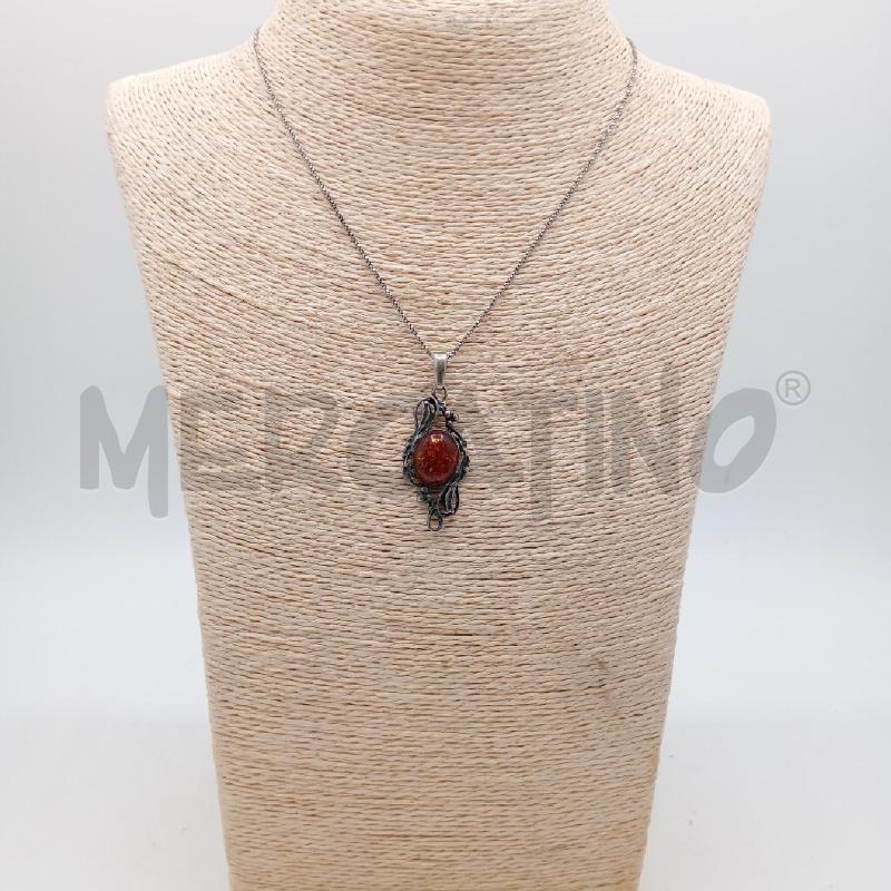 COLLANA CATENINA MET CIONDOLO OVALE AMBRA  | Mercatino dell'Usato Roma viale tirreno 1