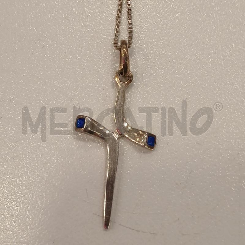 COLLANA CATENINA MET CROCE DUE PUNTINI SMALTO BL | Mercatino dell'Usato Roma viale tirreno 2