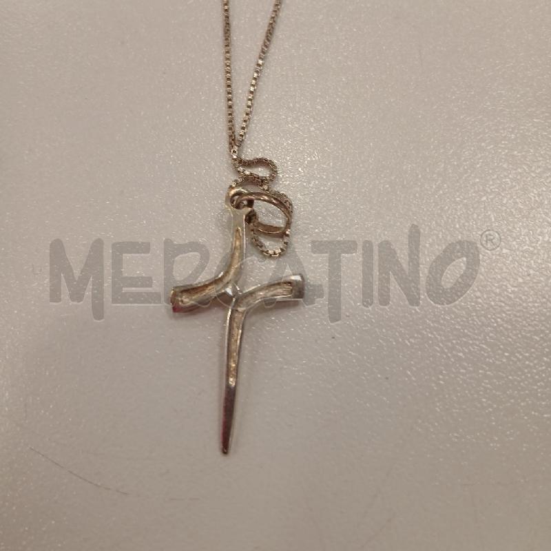 COLLANA CATENINA MET CROCE DUE PUNTINI SMALTO BL | Mercatino dell'Usato Roma viale tirreno 3
