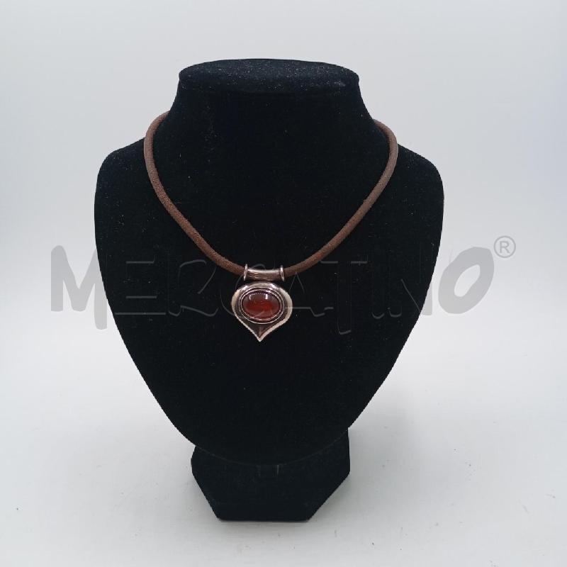 COLLANA FILO MA CIONDO ARGENTATO PIETRA OVALE AR SCURO | Mercatino dell'Usato Roma viale tirreno 1
