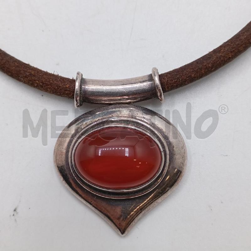 COLLANA FILO MA CIONDO ARGENTATO PIETRA OVALE AR SCURO | Mercatino dell'Usato Roma viale tirreno 3