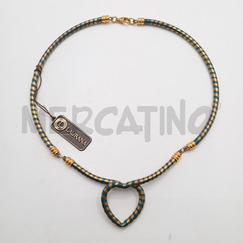 COLLANA LAURANA CUORE TORCIGLION RIGHE PETROLIO GI | Mercatino dell'Usato Roma viale tirreno 1