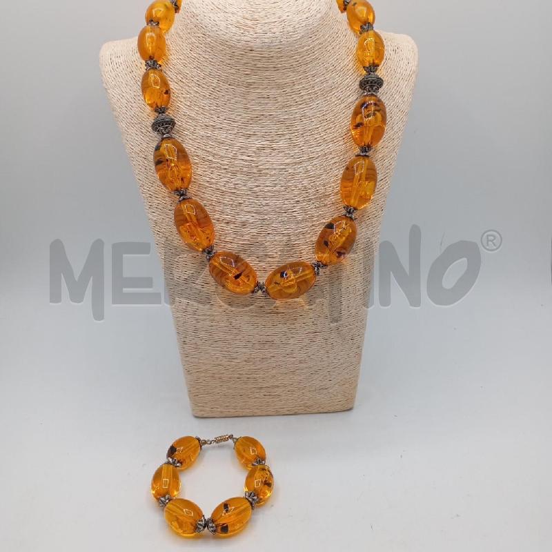 COLLANA + BRACCIALE SFERE IRREGOLARI ARANCIATE SFUM MA  | Mercatino dell'Usato Roma viale tirreno 1