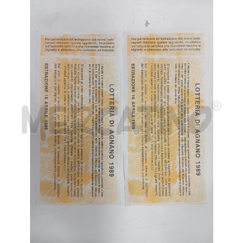 COPPIA BIGLIETTI LOTTERIA DI AGNANO 1989 | Mercatino dell'Usato Roma viale tirreno 2
