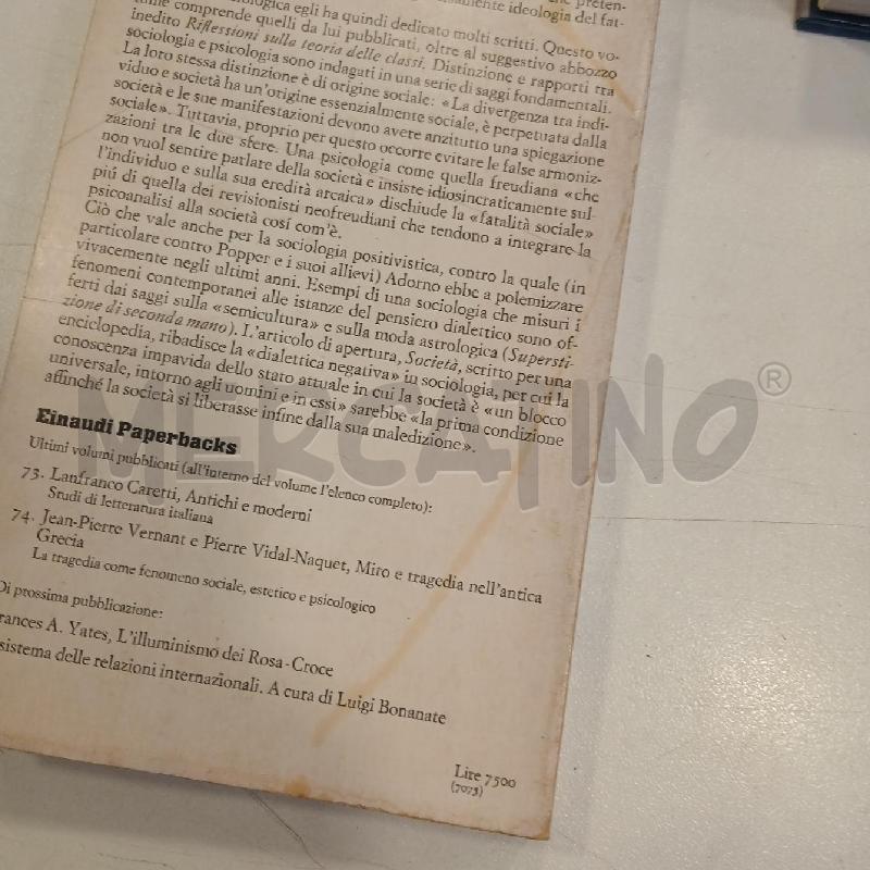 EINAUDI ADORNO SCRITTI SOCIOLOGICI | Mercatino dell'Usato Roma viale tirreno 4