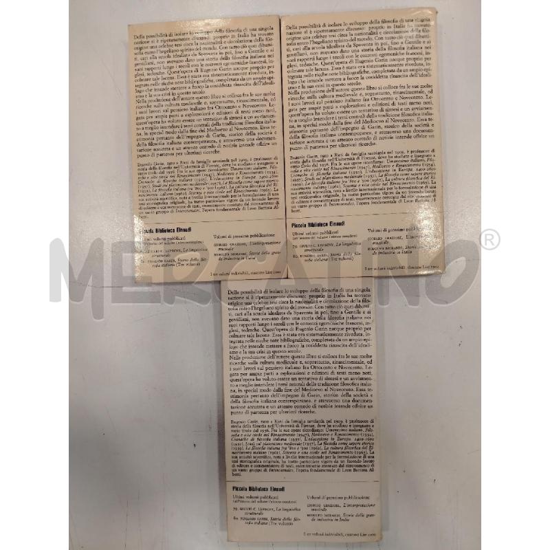 EINAUDI GARIN STORIA DELLA FILOSOFIA ITALIANA 3VOL | Mercatino dell'Usato Roma viale tirreno 2