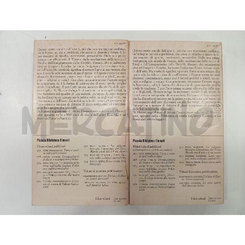 EINAUDI HAUSER STORIA SOCIALE DELL'ARTE 2VOL | Mercatino dell'Usato Roma viale tirreno 2