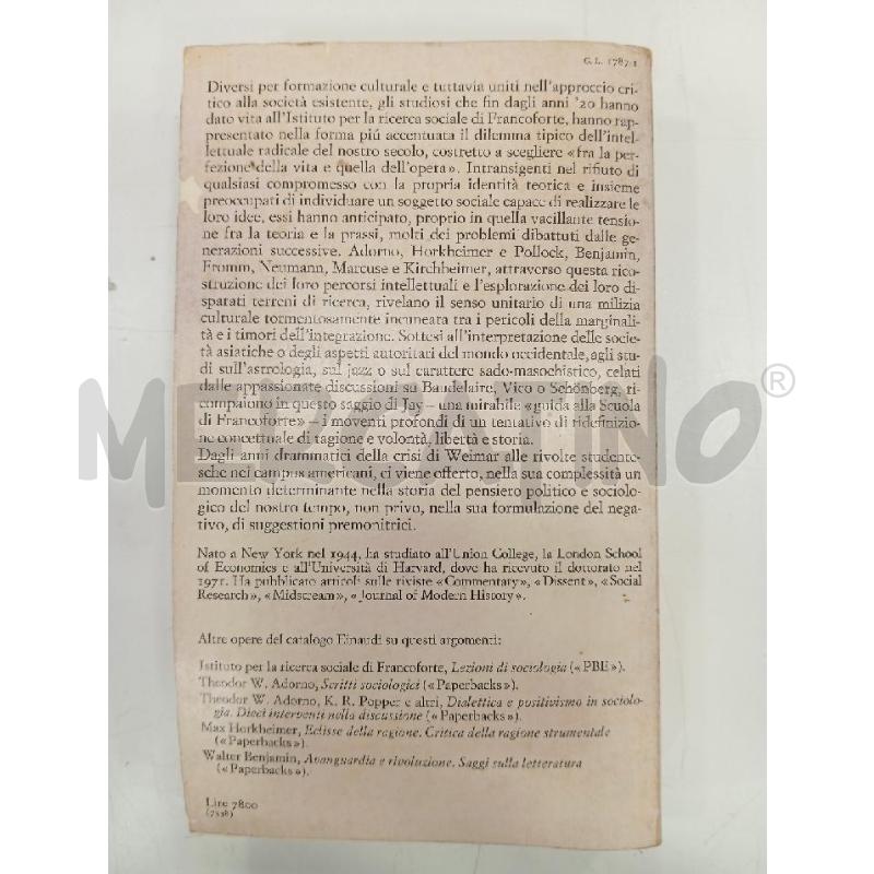 EINAUDI JAY L'IMMAGINAZIONE DIALETTICA | Mercatino dell'Usato Roma viale tirreno 2