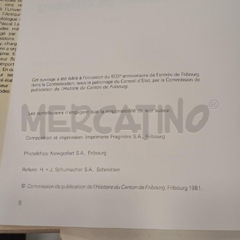 FRANC HISTORIE DU CANTON DE FRIBOURG 2 VOL | Mercatino dell'Usato Roma viale tirreno 3