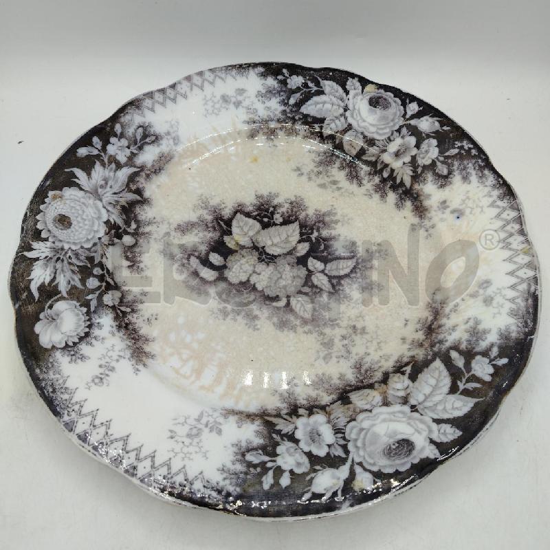 PIATTO INGLESE DEC FOGLIE ER FIORI NERO BIANCO | Mercatino dell'Usato Roma viale tirreno 1