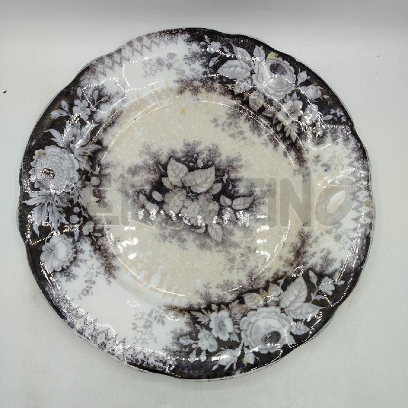 PIATTO INGLESE DEC FOGLIE ER FIORI NERO BIANCO | Mercatino dell'Usato Roma viale tirreno 2