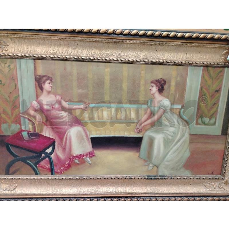 QUADRO C/LEGNO COPPIA FANCIULLE SEDUTE | Mercatino dell'Usato Roma viale tirreno 2