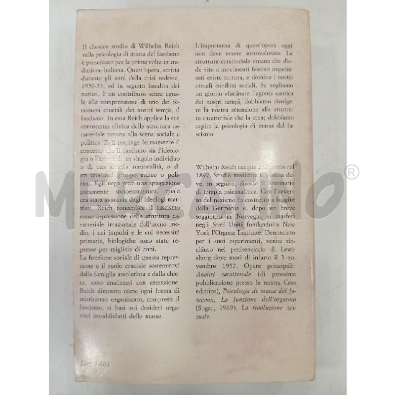 REICH PSICOLOGIA DI MASSA DEL FASCISMO | Mercatino dell'Usato Roma viale tirreno 2