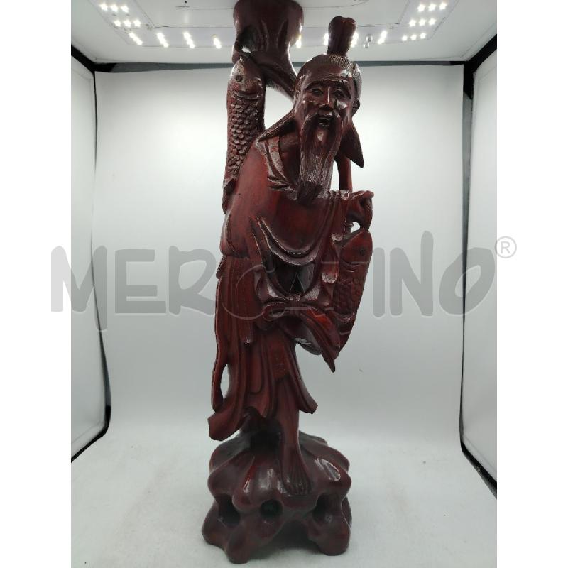 STATUINA ORIENTALE PESCATORE LEGNO | Mercatino dell'Usato Roma viale tirreno 1