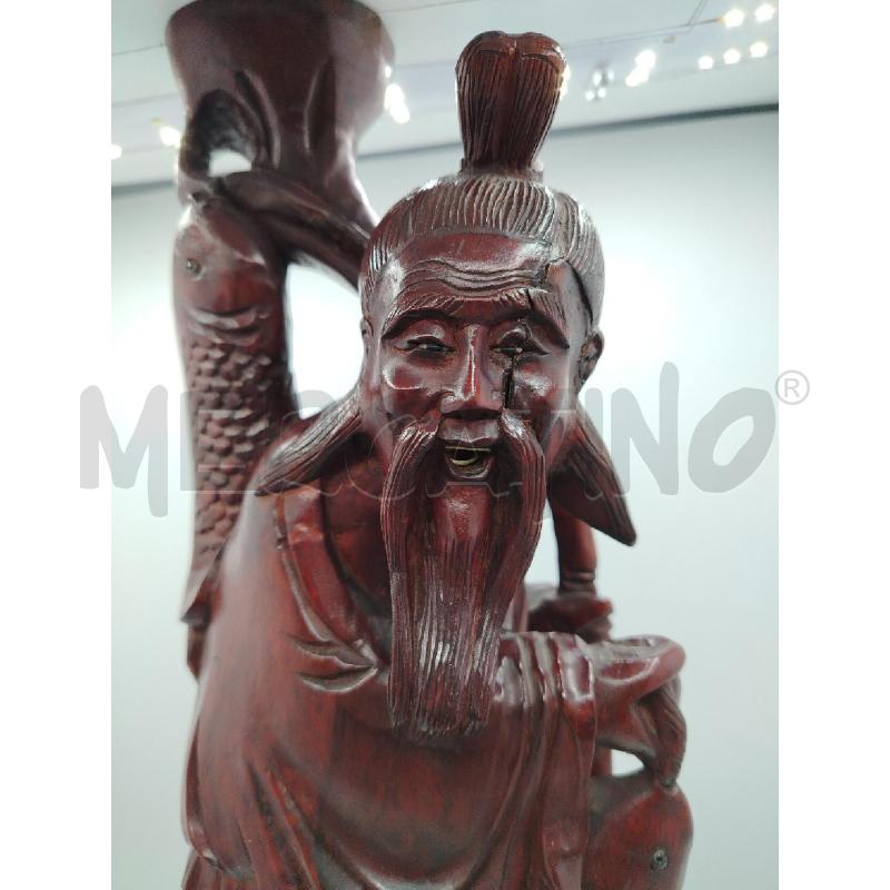 STATUINA ORIENTALE PESCATORE LEGNO | Mercatino dell'Usato Roma viale tirreno 2