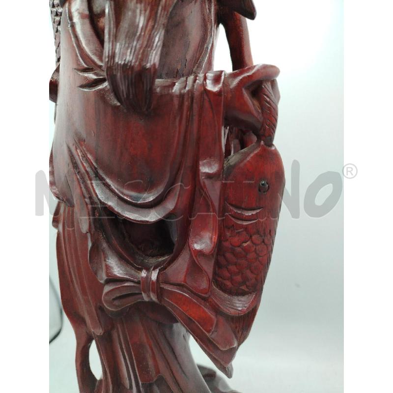 STATUINA ORIENTALE PESCATORE LEGNO | Mercatino dell'Usato Roma viale tirreno 3