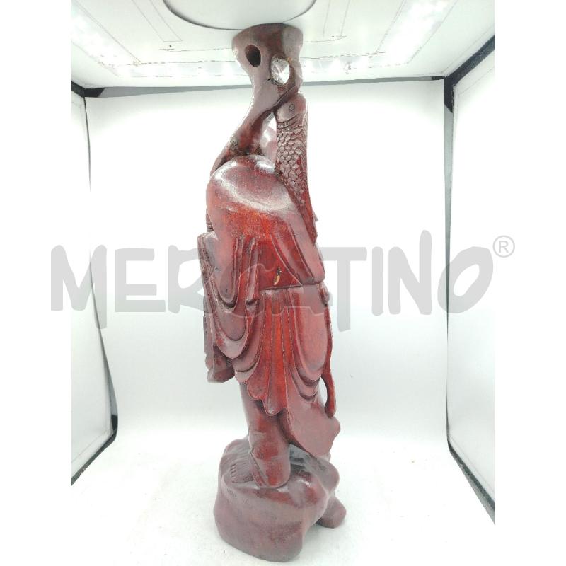 STATUINA ORIENTALE PESCATORE LEGNO | Mercatino dell'Usato Roma viale tirreno 4