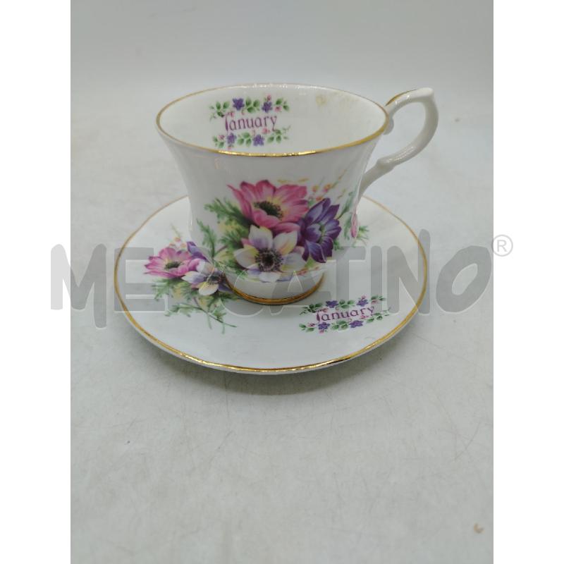 TAZZA BONE CHINA GENNAIO FIORI COLORATI | Mercatino dell'Usato Roma viale tirreno 1