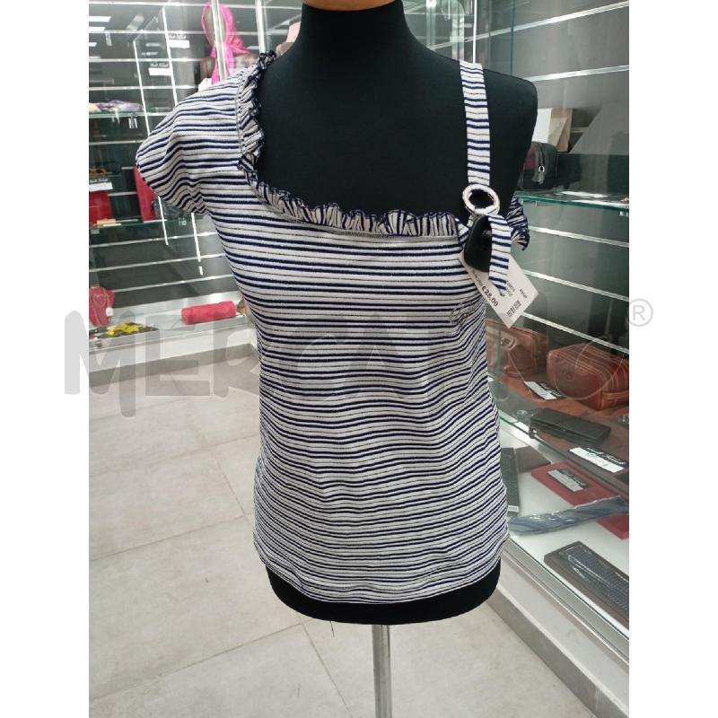 TOP BLUMARINE BIANCO RIGHE BLU GLITTERATO | Mercatino dell'Usato Roma viale tirreno 1