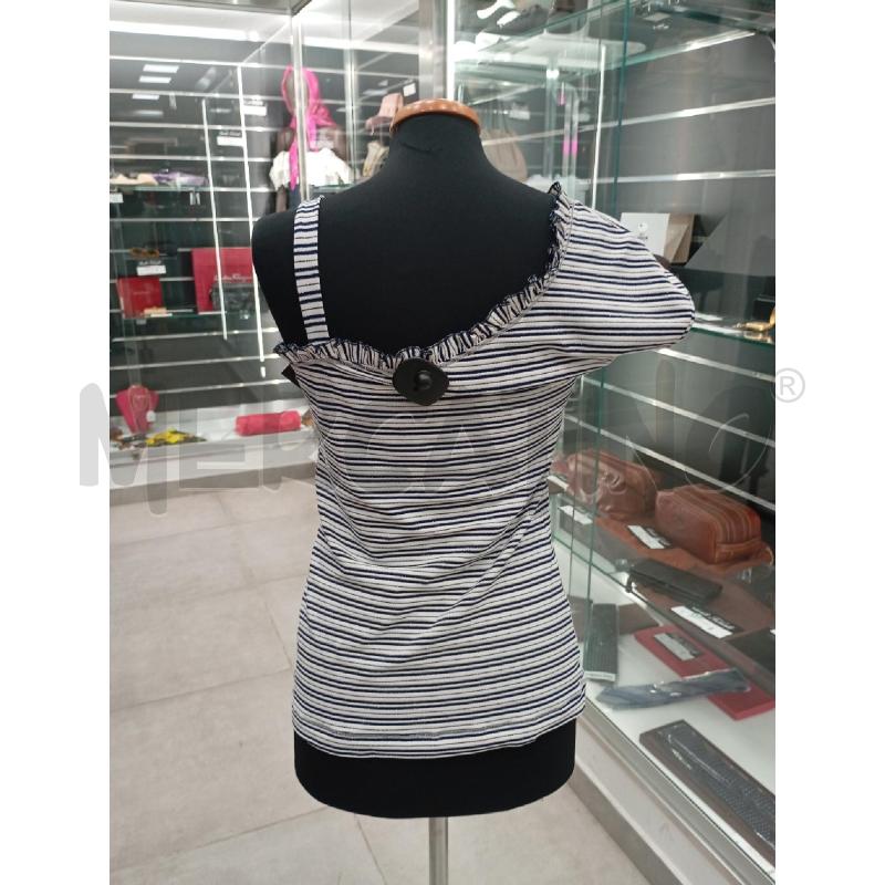TOP BLUMARINE BIANCO RIGHE BLU GLITTERATO | Mercatino dell'Usato Roma viale tirreno 2