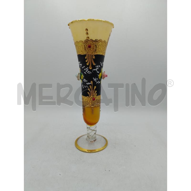 VASO CALICE VETRO ORO NERO FIORELLINO IN RIL | Mercatino dell'Usato Roma viale tirreno 1