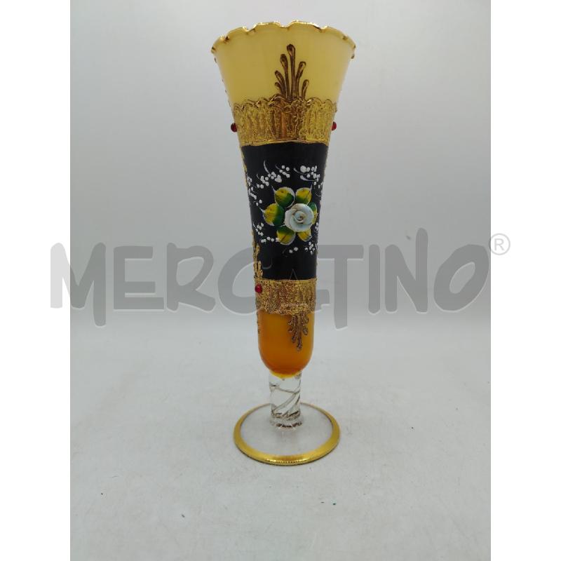 VASO CALICE VETRO ORO NERO FIORELLINO IN RIL | Mercatino dell'Usato Roma viale tirreno 2
