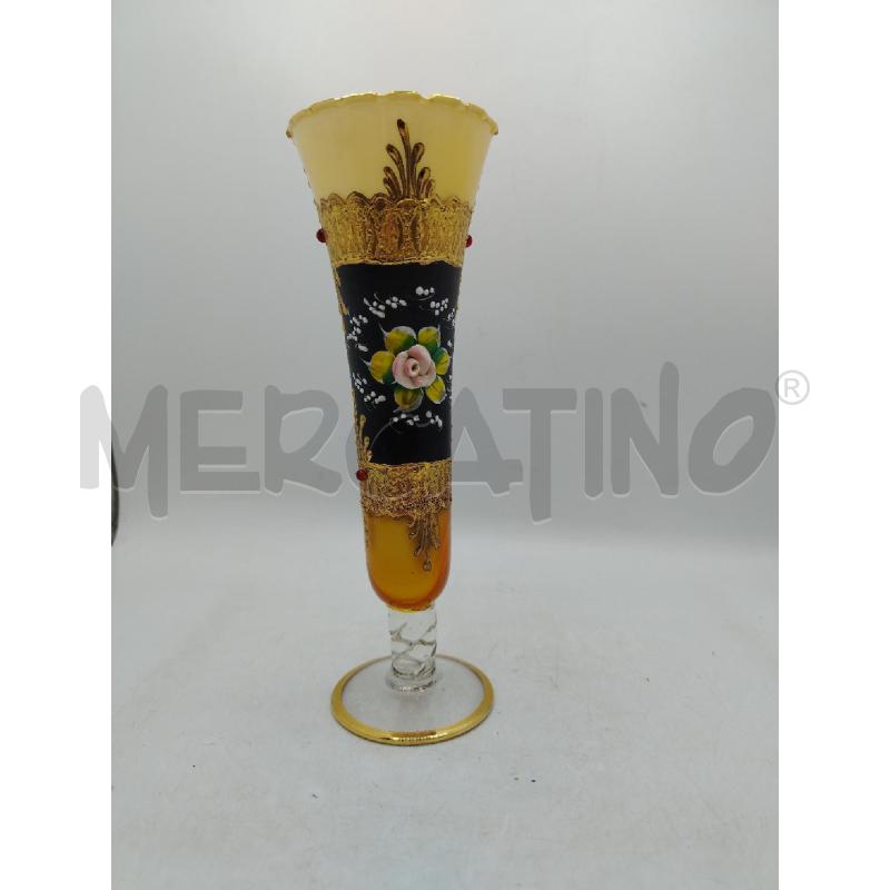 VASO CALICE VETRO ORO NERO FIORELLINO IN RIL | Mercatino dell'Usato Roma viale tirreno 3